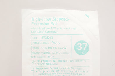 Braun 473543 High-Flow Stopcock Extension Set 37inch x 5.9mL (approx.)